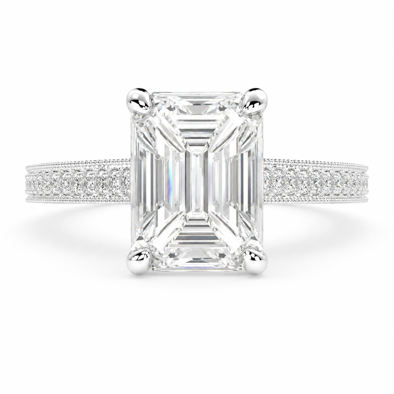  VS1 D Lab Grown Diamond Pave Emerald Ring