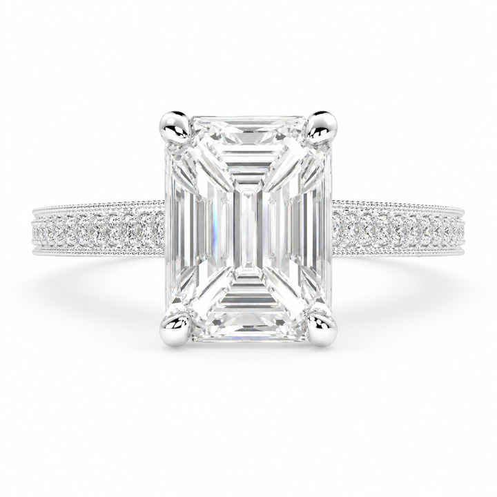  VS1 D Lab Grown Diamond Pave Emerald Ring