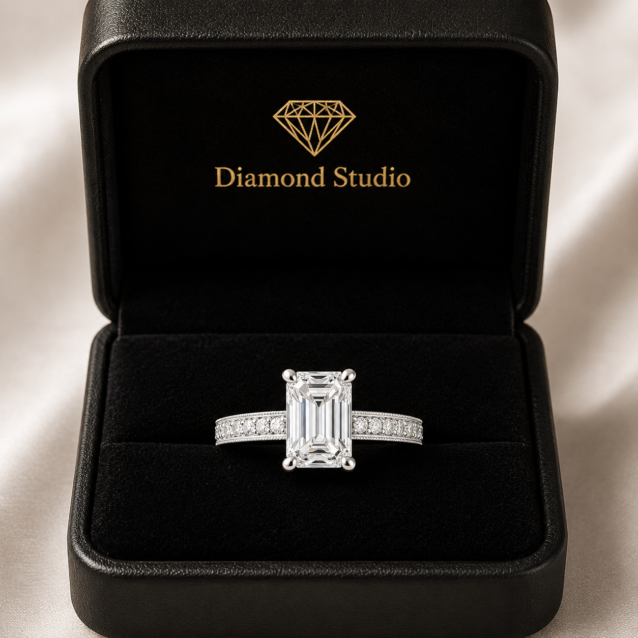  VS1 D Lab Grown Diamond Pave Emerald Ring