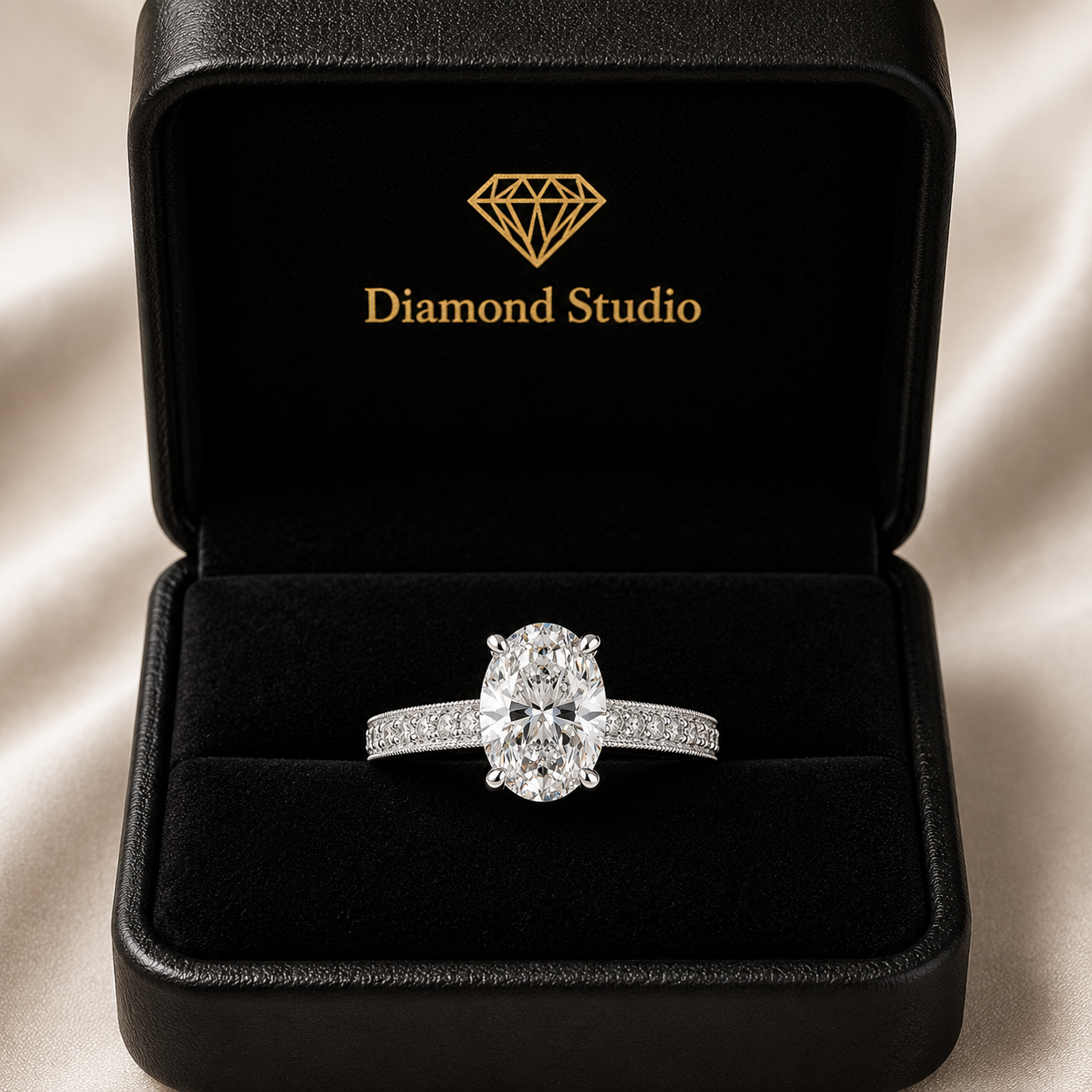 VS1 D Lab Grown Diamond Pave Oval Ring