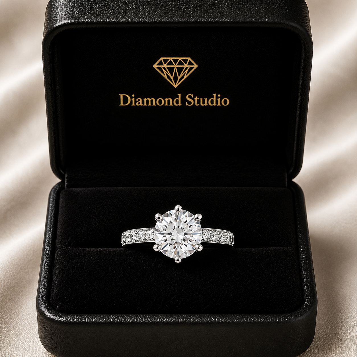 Karina 1.3 Carat Round Cut Pave 6 Prong Engagement Ring