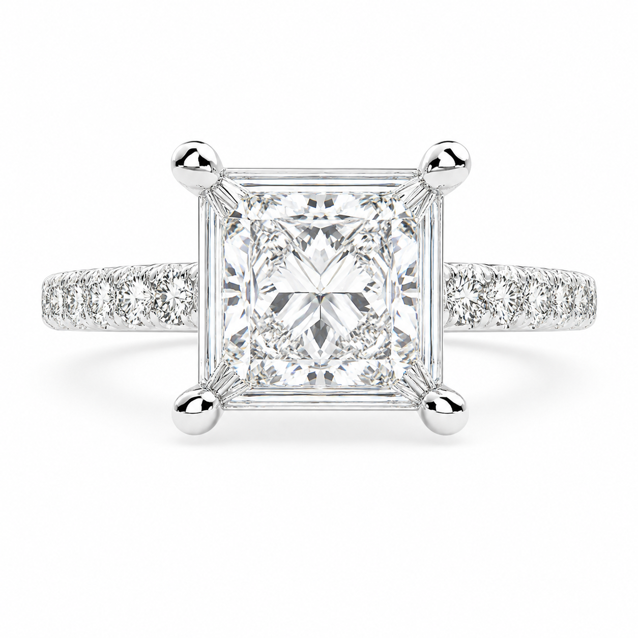 VS1 D Lab Grown Diamond Pave Princess Ring