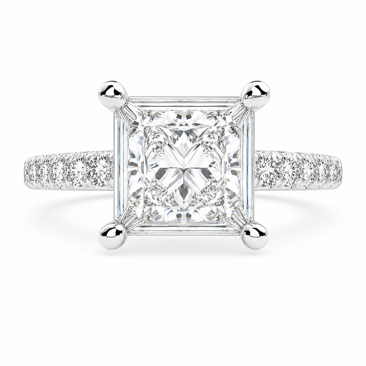 VS1 D Lab Grown Diamond Pave Princess Ring