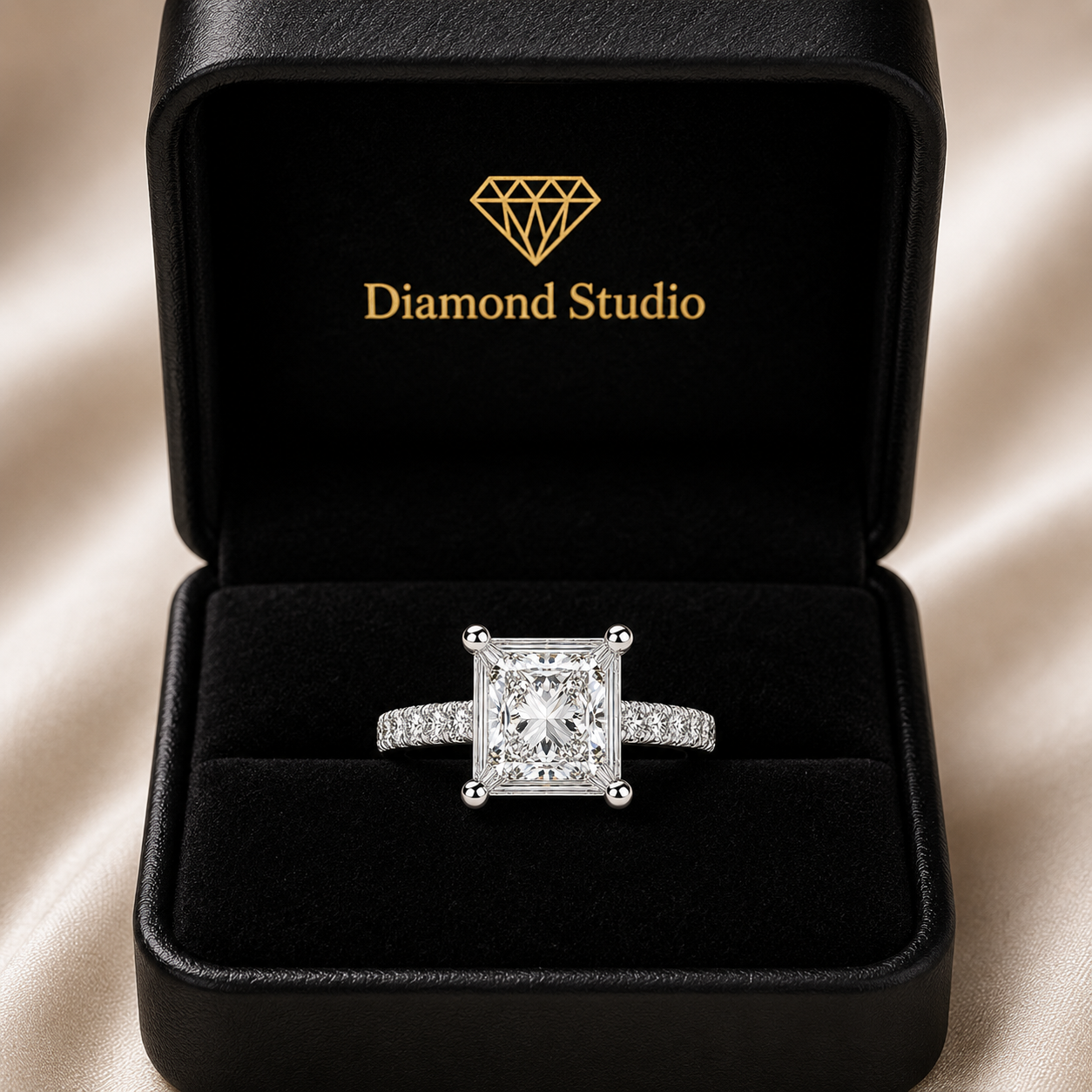 VS1 D Lab Grown Diamond Pave Princess Ring