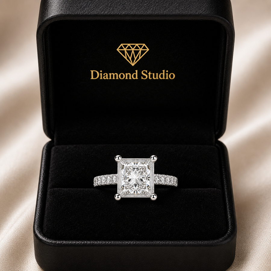 Karina 3.3 Carat Princess Cut Pave 6 Prong Engagement Ring