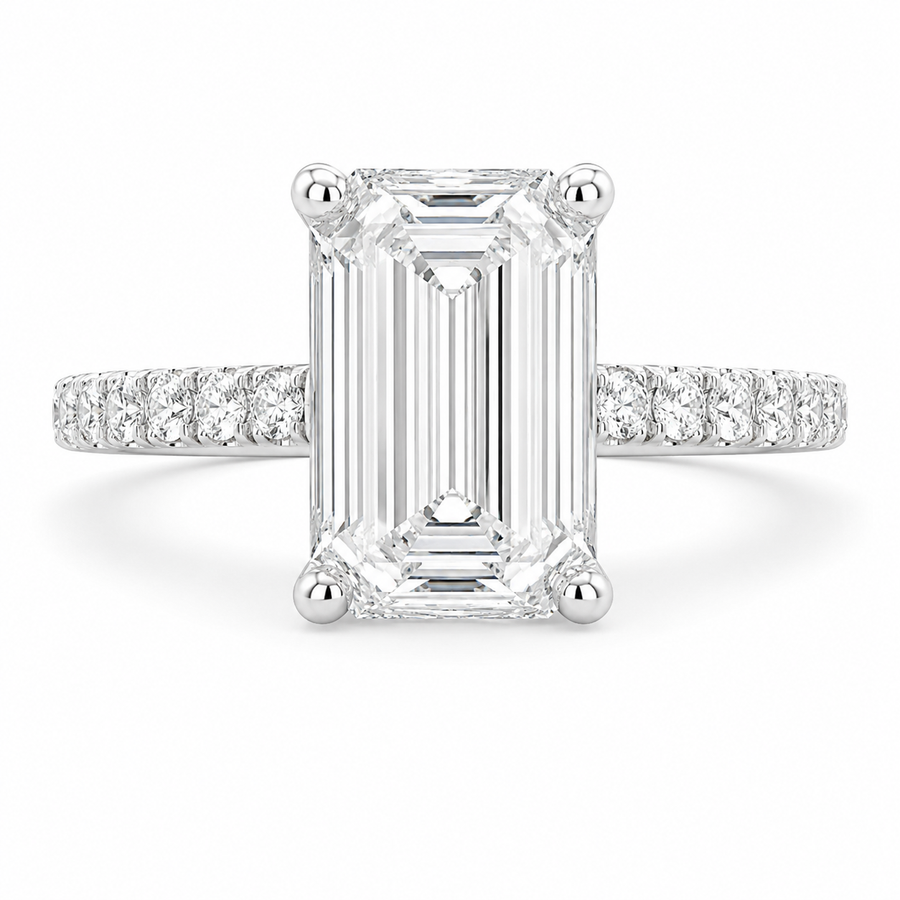 Karina 3.3 Carat Emerald Cut Pave 6 Prong Engagement Ring