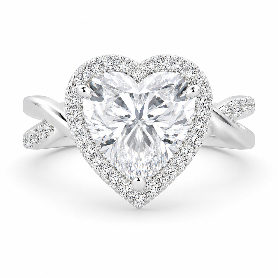 Celestina 4.35 Carat Heart Cut Halo Pave Split Shank Engagement Ring