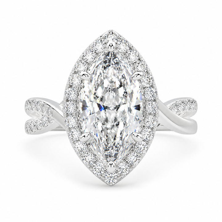 Celestina 2.35 Carat Marquise Cut Halo Pave Split Shank Engagement Ring — product image