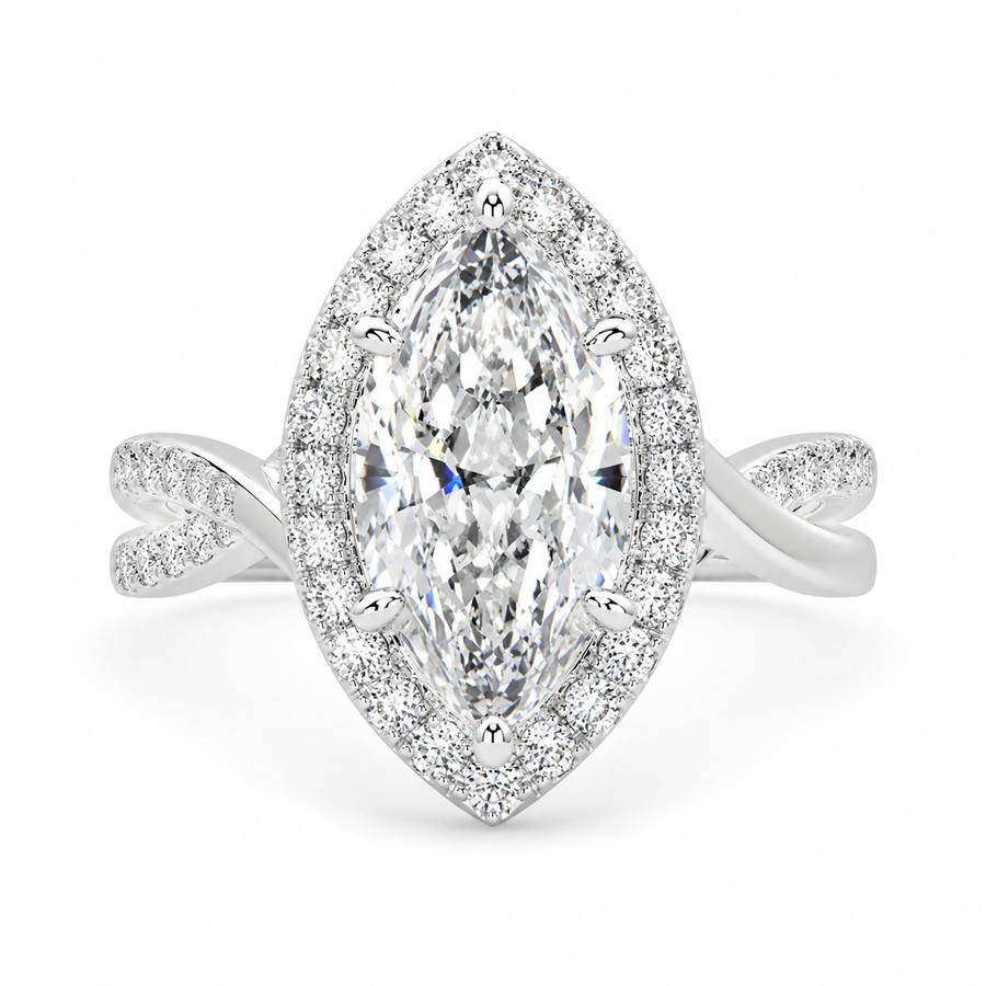 Celestina 2.35 Carat Marquise Cut Halo Pave Split Shank Engagement Ring