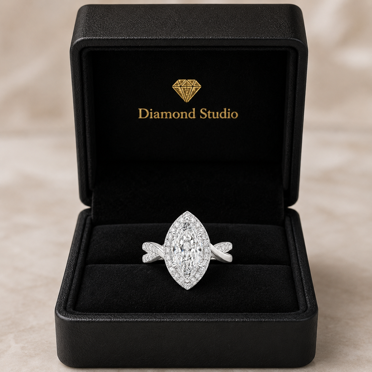 Celestina 2.35 Carat Marquise Cut Halo Pave Split Shank Engagement Ring
