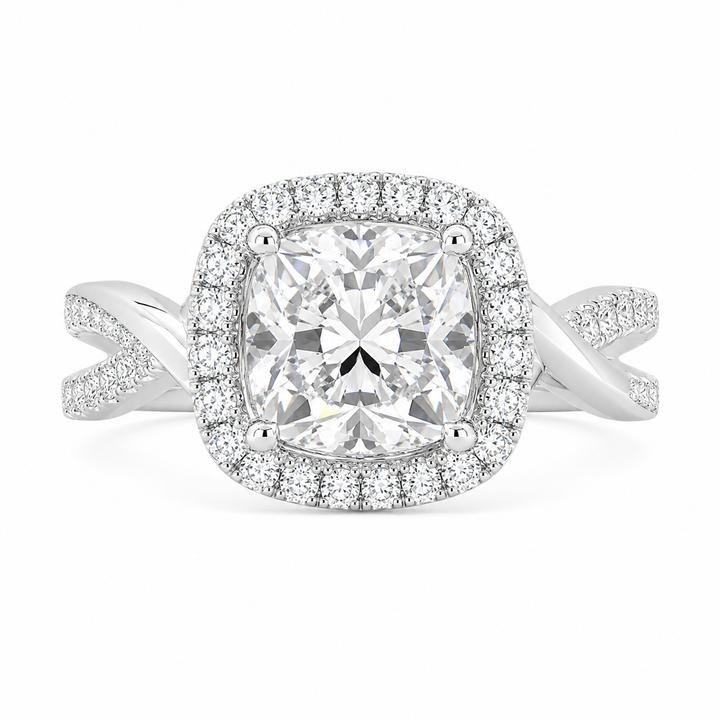 Celestina 3.35 Carat Cushion Cut Halo Pave Split Shank Engagement Ring — product image