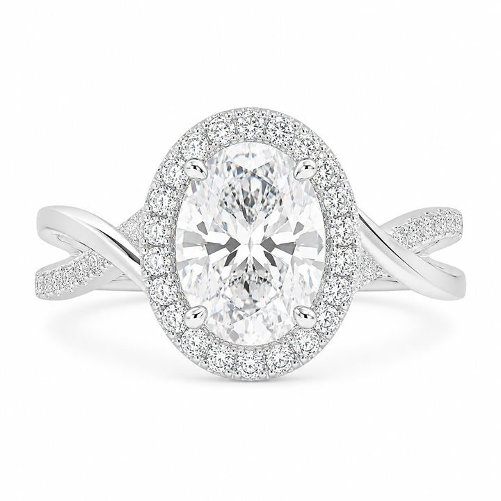 Celestina 2.35 Carat Oval Cut Halo Pave Split Shank Engagement Ring — product image