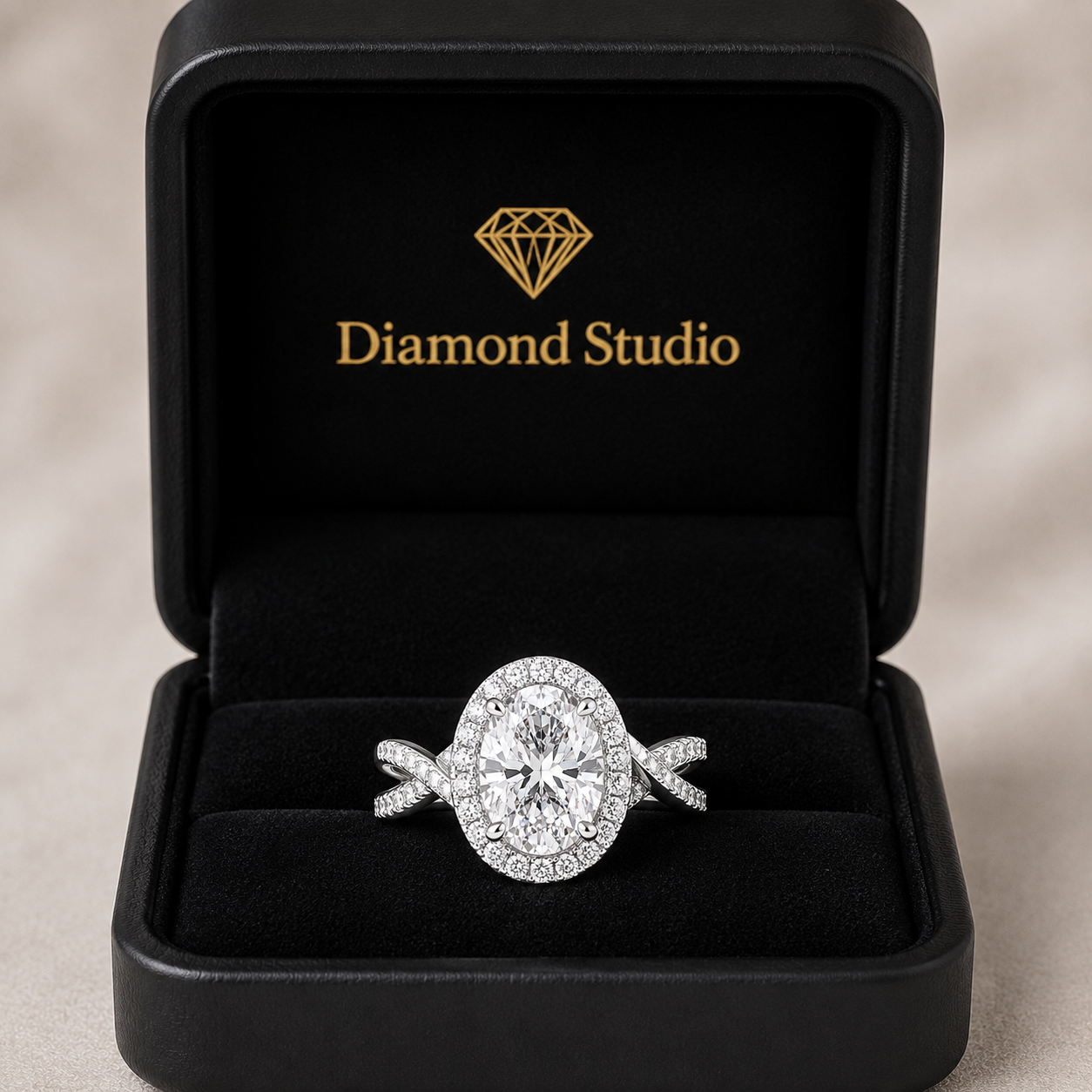 Celestina 2.35 Carat Oval Cut Halo Pave Split Shank Engagement Ring