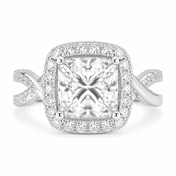 Celestina 2.35 Carat Princess Cut Halo Pave Split Shank Engagement Ring — product image