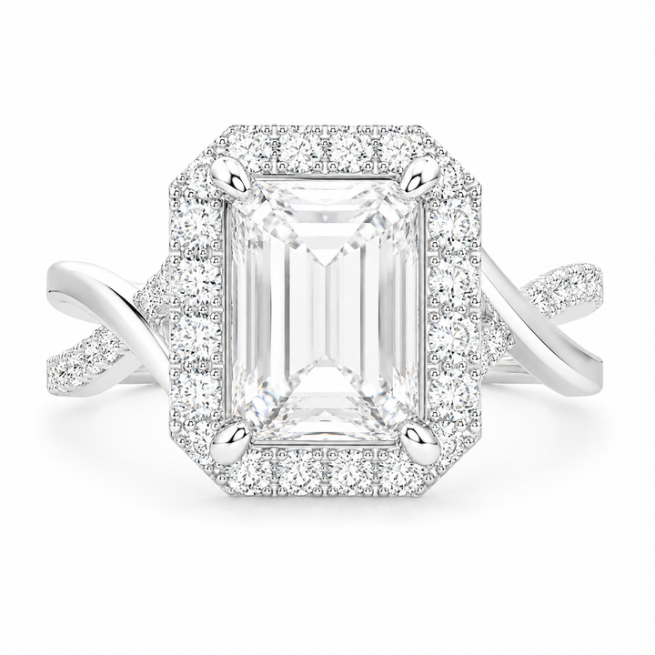 Celestina 3.35 Carat Radiant Cut Halo Pave Split Shank Engagement Ring — product image