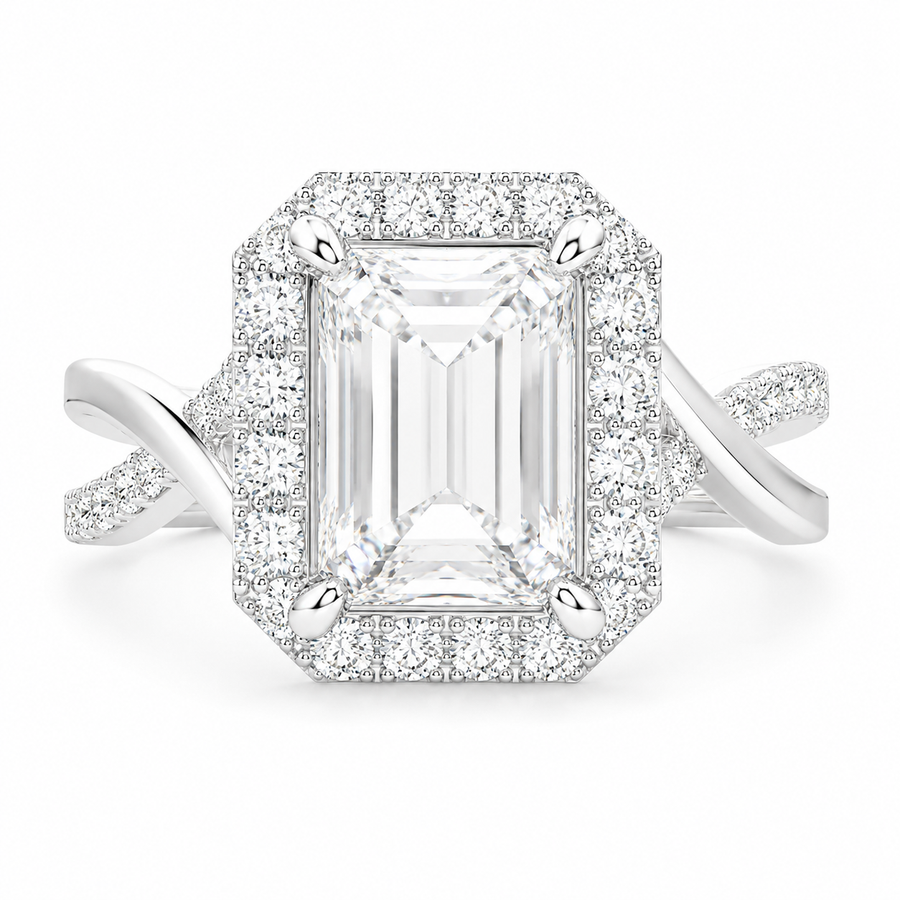 Celestina 3.35 Carat Radiant Cut Halo Pave Split Shank Engagement Ring