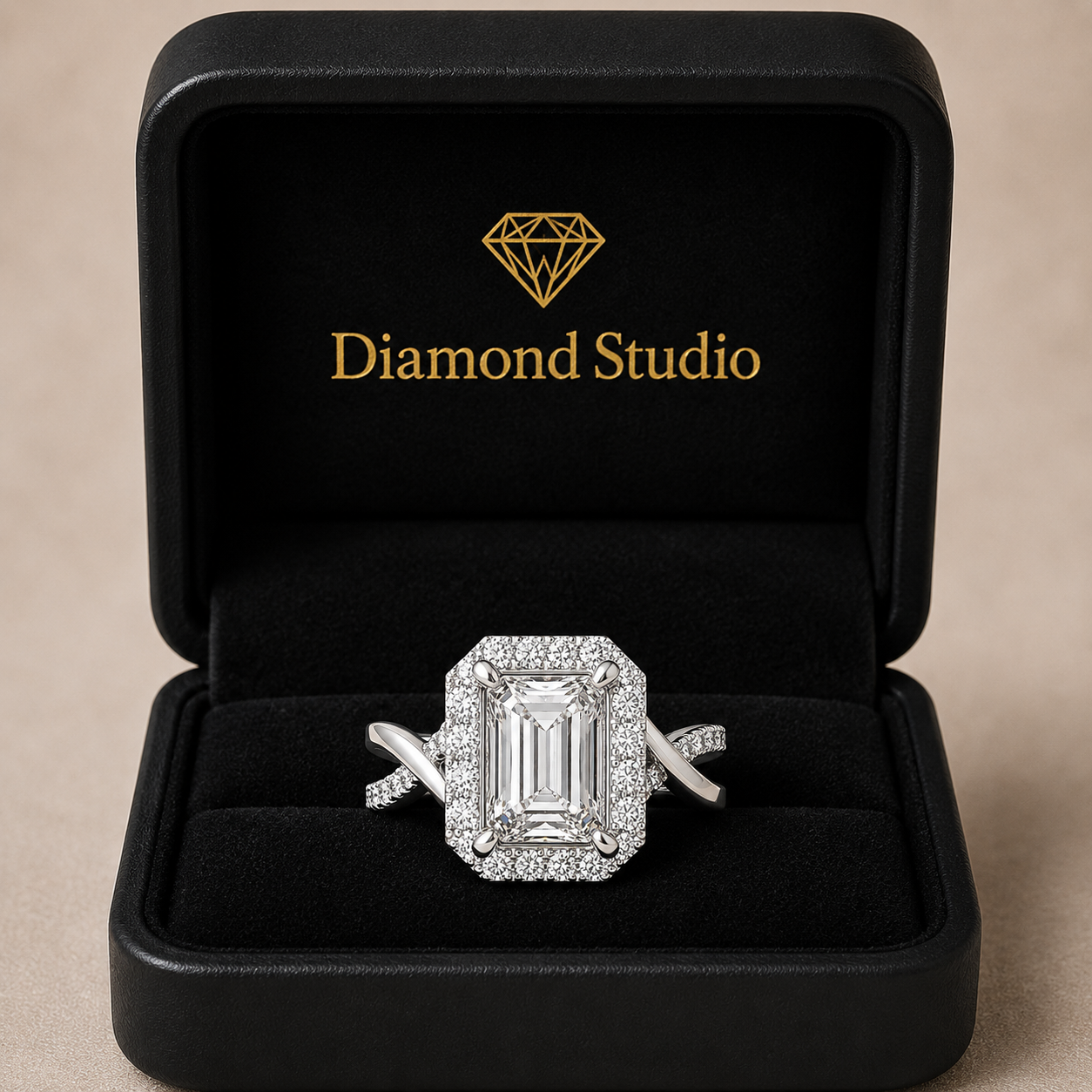 Celestina 3.35 Carat Radiant Cut Halo Pave Split Shank Engagement Ring