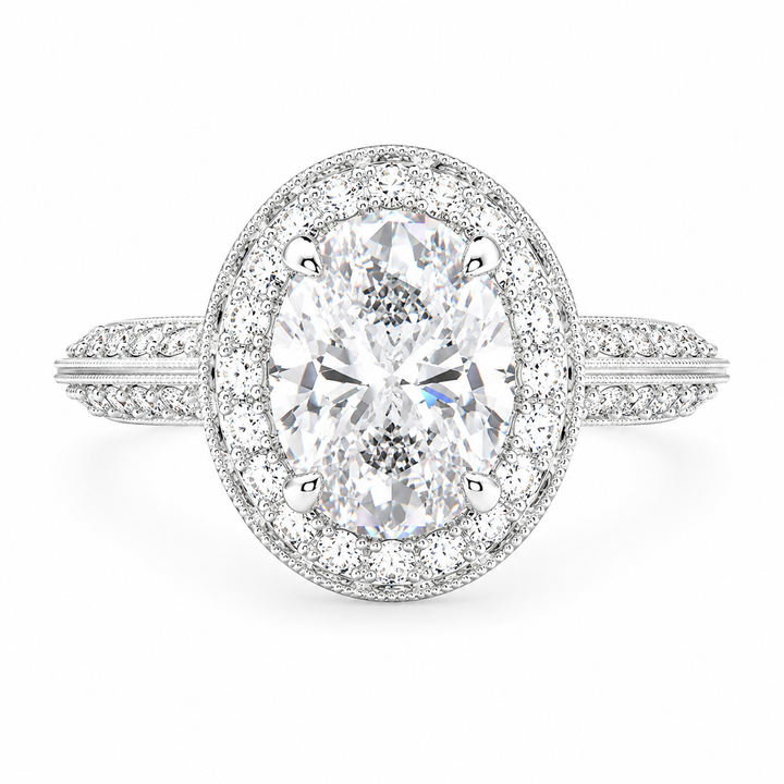 Beatrice 1.45 Carat Oval Cut Halo Pave Knife Edge Milgrain Engagement Ring — product image