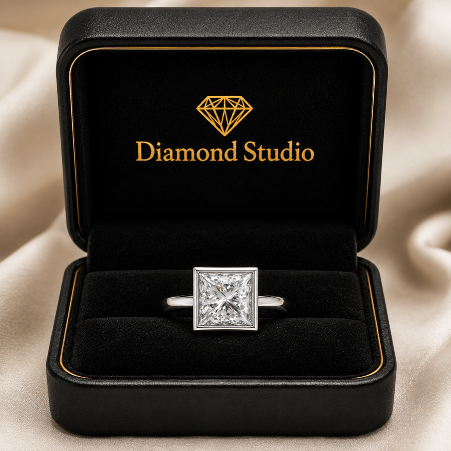 Xenia 1.15 Carat Princess Cut Halo Pave Solitaire Engagement Ring