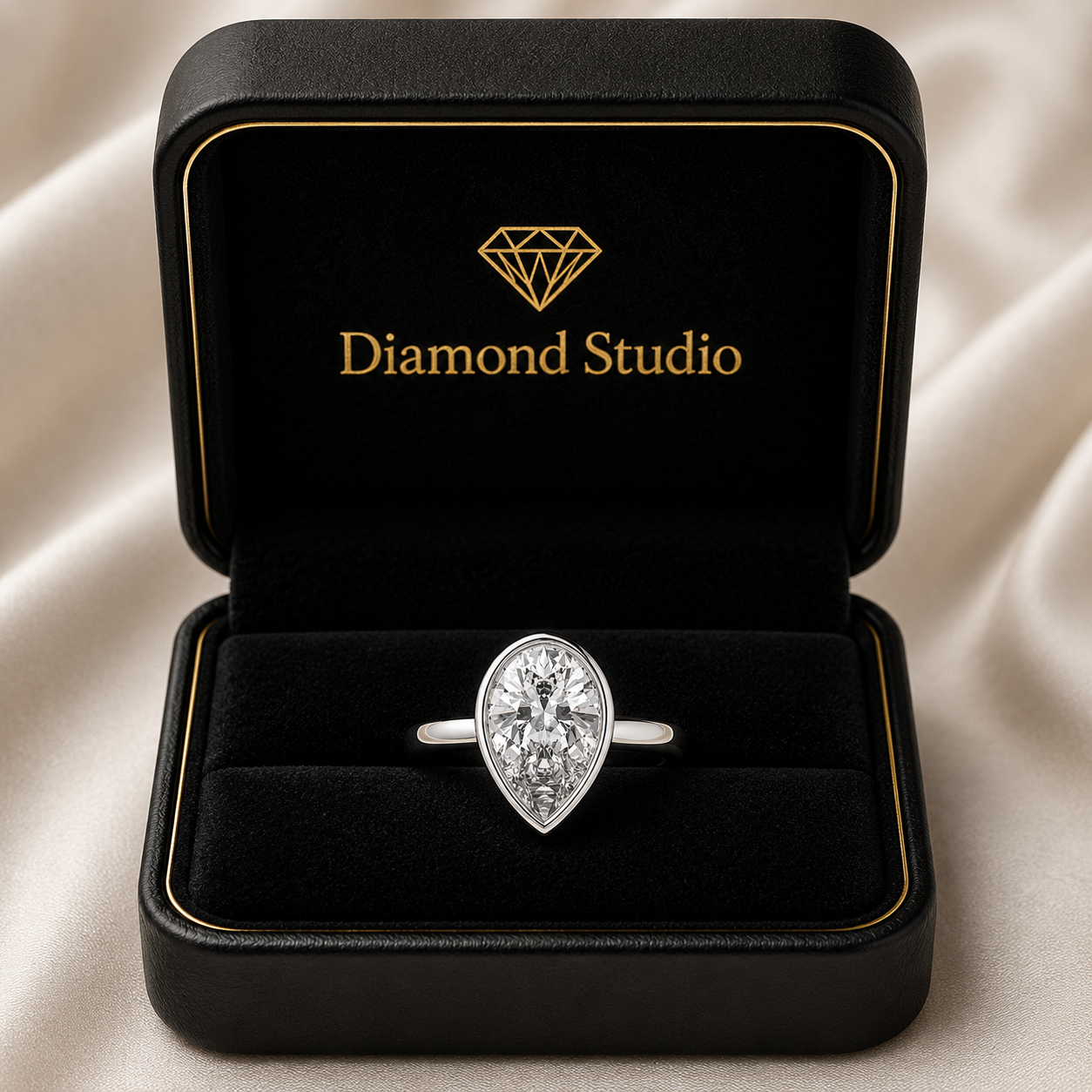 Xenia 1.15 Carat Pear Cut Halo Pave Solitaire Engagement Ring
