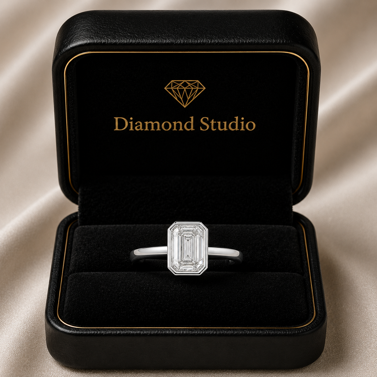 Xenia 4.15 Carat Emerald Cut Halo Pave Solitaire Engagement Ring
