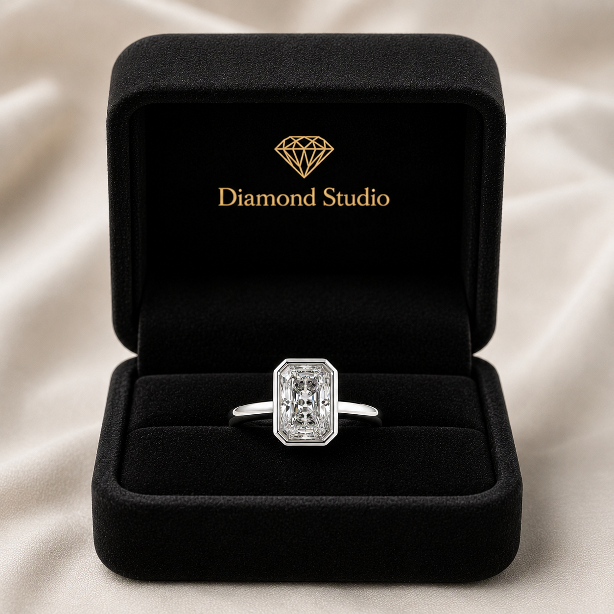 Xenia 2.15 Carat Radiant Cut Halo Pave Solitaire Engagement Ring