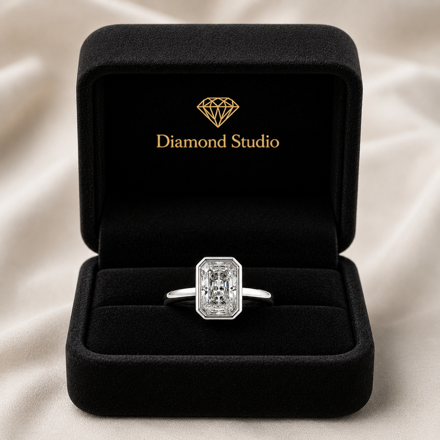 Xenia 2.15 Carat Radiant Cut Halo Pave Solitaire Engagement Ring