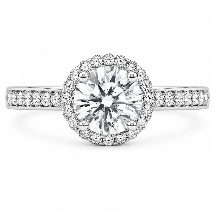 1.00 CT Round Cut Lab-Grown Diamond Double Halo Engagement Ring in 14K White Gold