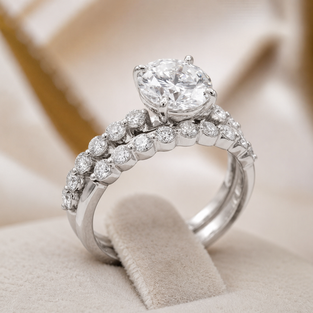 2.50 CT Round Lab-Grown Diamond 2PCS Art Deco Bridal Set in 14K White Gold – Matching Wedding Band Engagement Ring Design