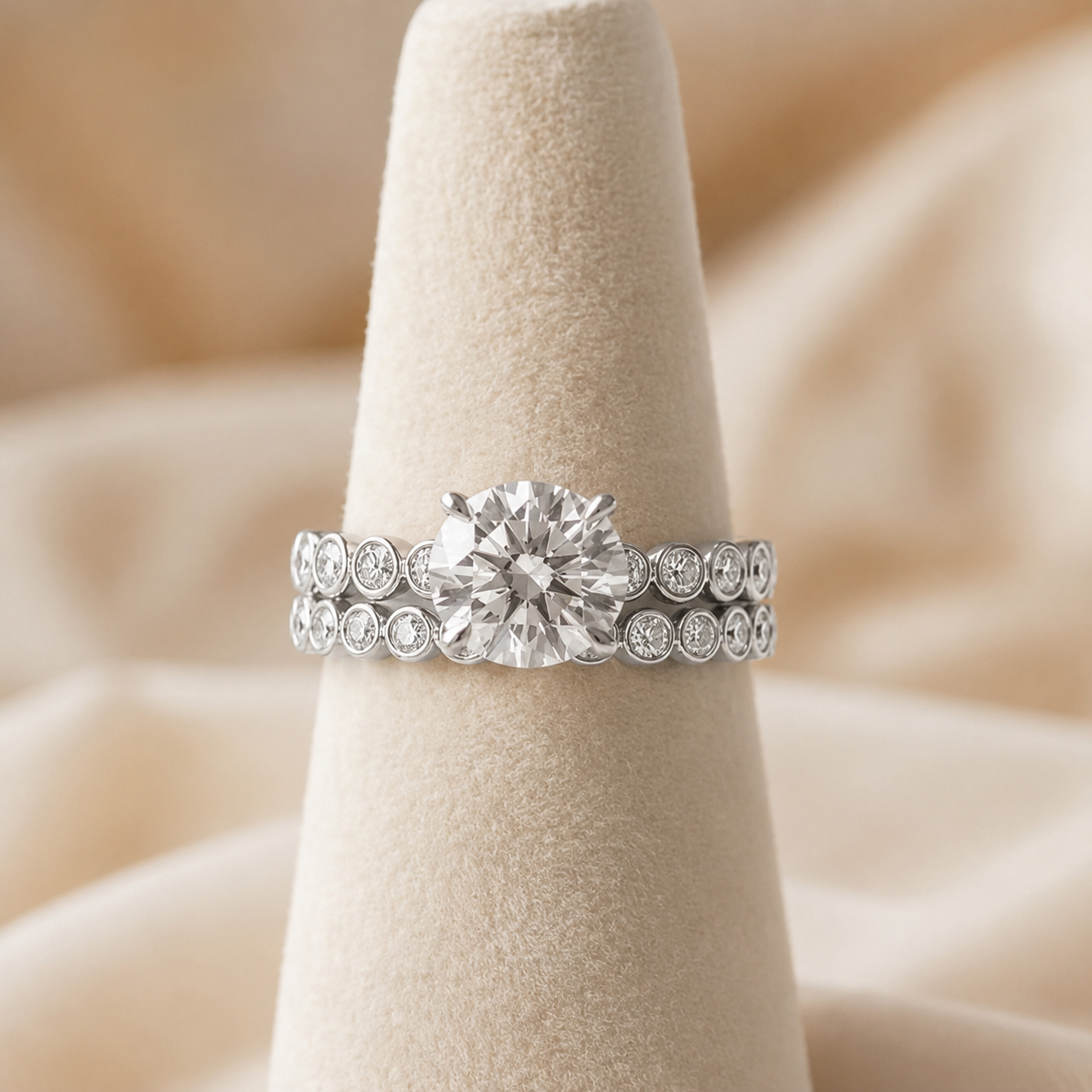 2.50 CT Round Lab-Grown Diamond 2PCS Art Deco Bridal Set in 14K White Gold – Matching Wedding Band Engagement Ring Design