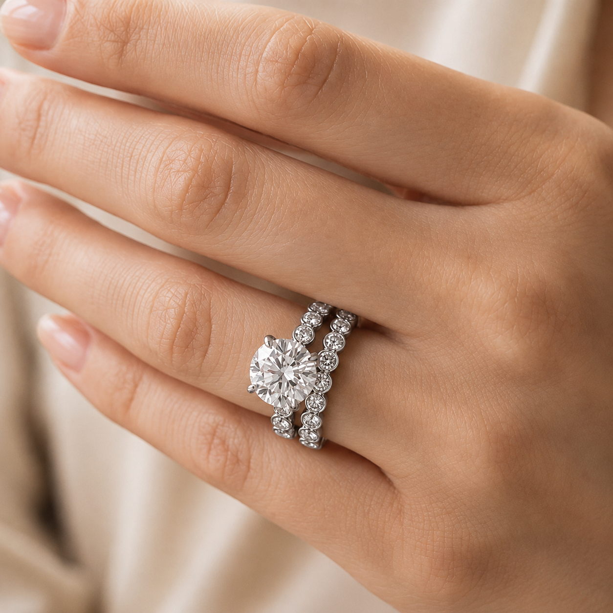 2.50 CT Round Lab-Grown Diamond 2PCS Art Deco Bridal Set in 14K White Gold – Matching Wedding Band Engagement Ring Design
