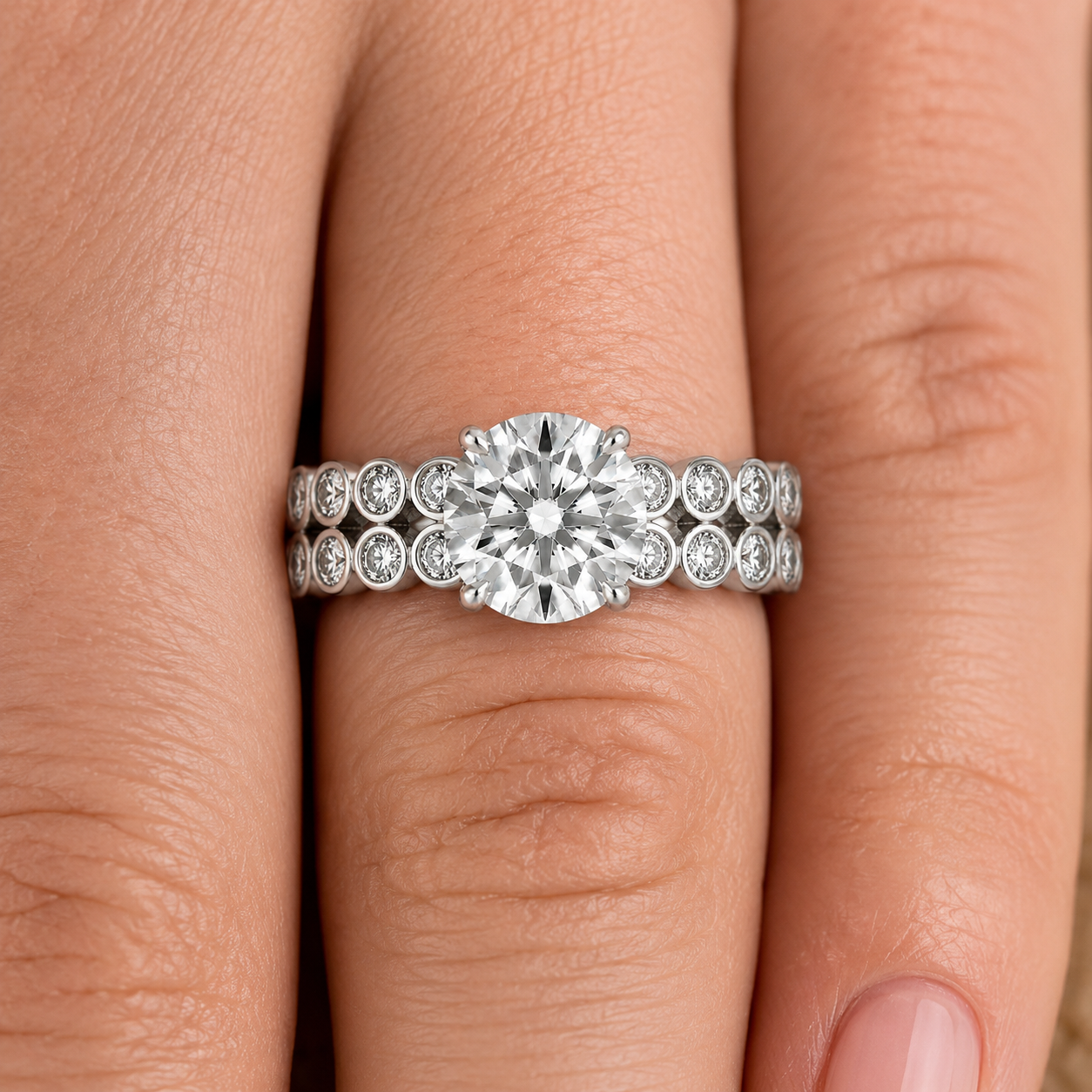 2.50 CT Round Lab-Grown Diamond 2PCS Art Deco Bridal Set in 14K White Gold – Matching Wedding Band Engagement Ring Design