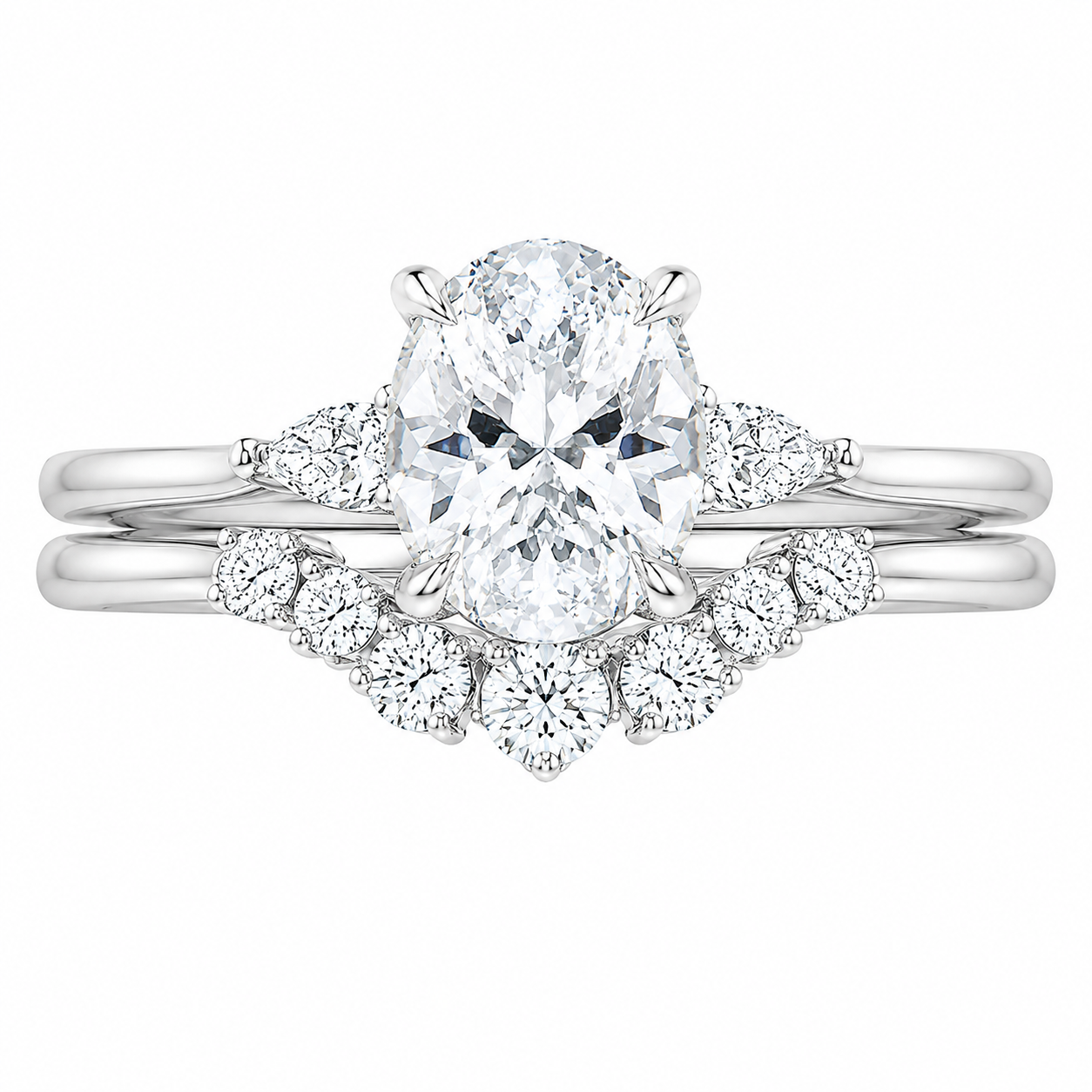 2.00 CT Aria Contoured Lab-Grown Diamond 2PCS Bridal Set in 14K White Gold – Three-Stone Matching Wedding Ring Design