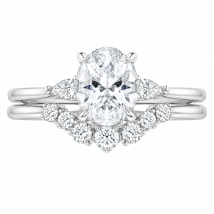 2.00 CT Aria Contoured Lab-Grown Diamond 2PCS Bridal Set in 14K White Gold â€“ Three-Stone Matching Wedding Ring Design from Diamond Studio