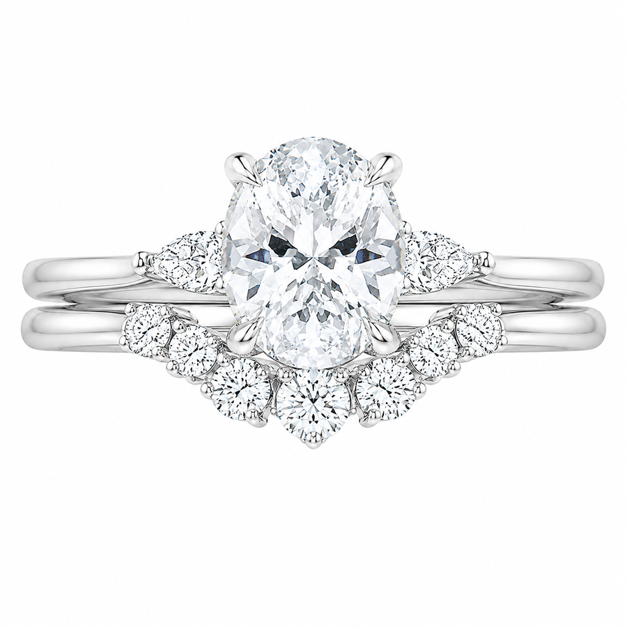 2.00 CT Aria Contoured Lab-Grown Diamond 2PCS Bridal Set in 14K White Gold – Three-Stone Matching Wedding Ring Design