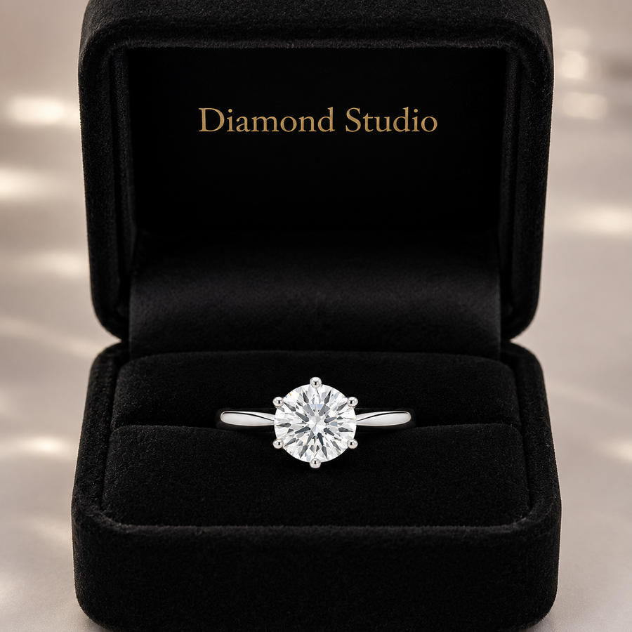 1.20 CT Round Lab-Grown Diamond Hidden Halo Engagement Ring in 14K White Gold – Tulip Set Milgrain Solitaire Design