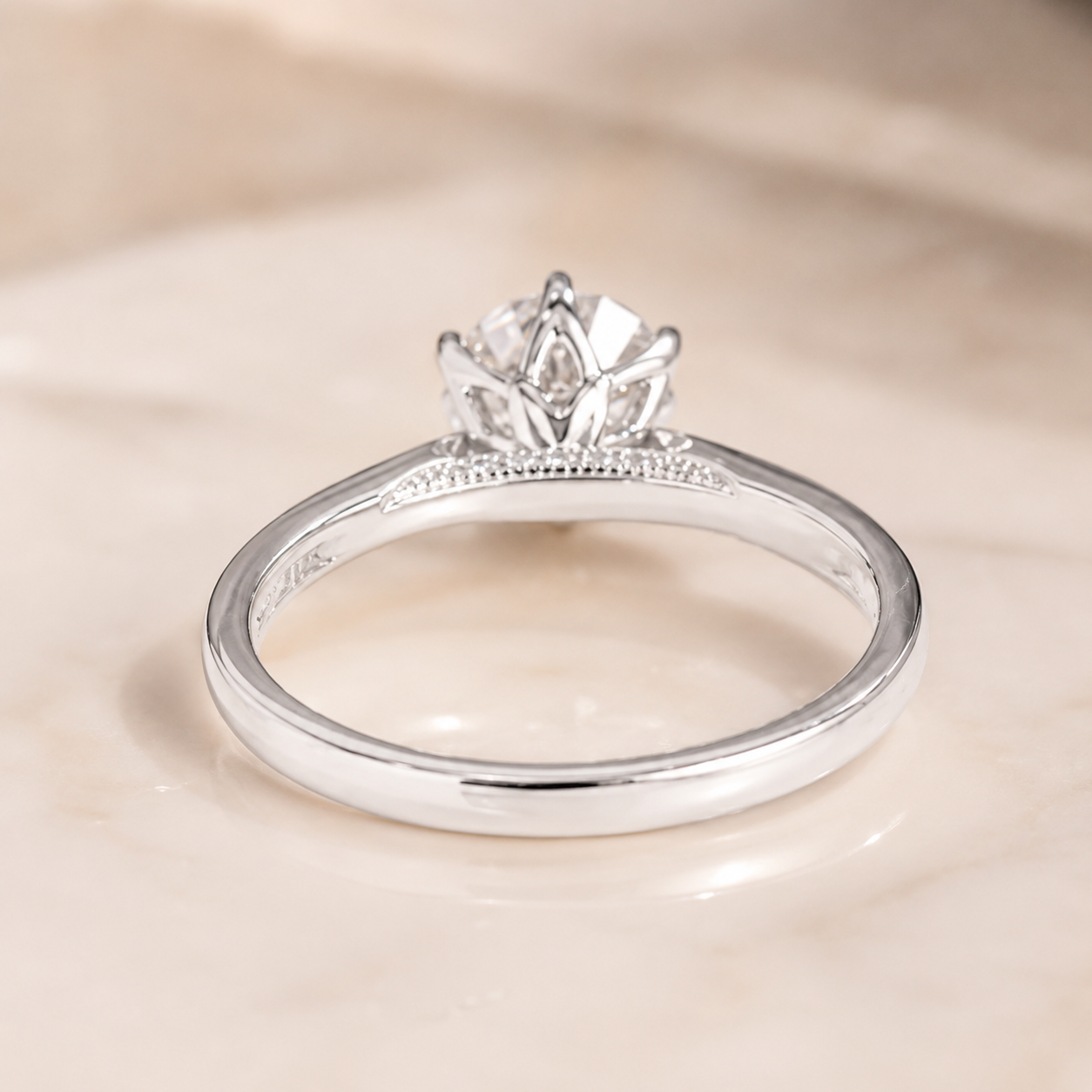 1.20 CT Round Lab-Grown Diamond Hidden Halo Engagement Ring in 14K White Gold – Tulip Set Milgrain Solitaire Design