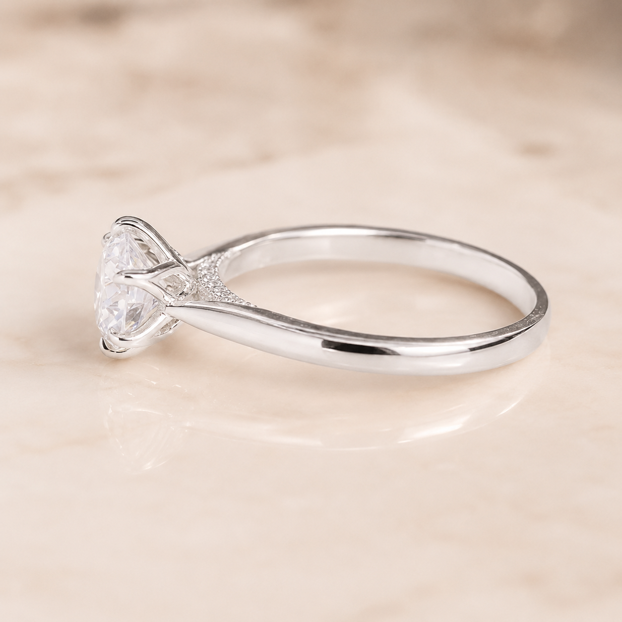 1.20 CT Round Lab-Grown Diamond Hidden Halo Engagement Ring in 14K White Gold – Tulip Set Milgrain Solitaire Design