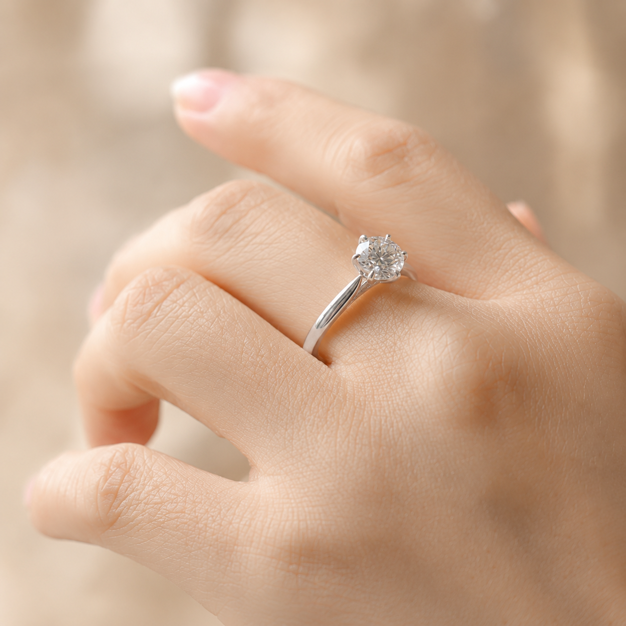 1.20 CT Round Lab-Grown Diamond Hidden Halo Engagement Ring in 14K White Gold – Tulip Set Milgrain Solitaire Design