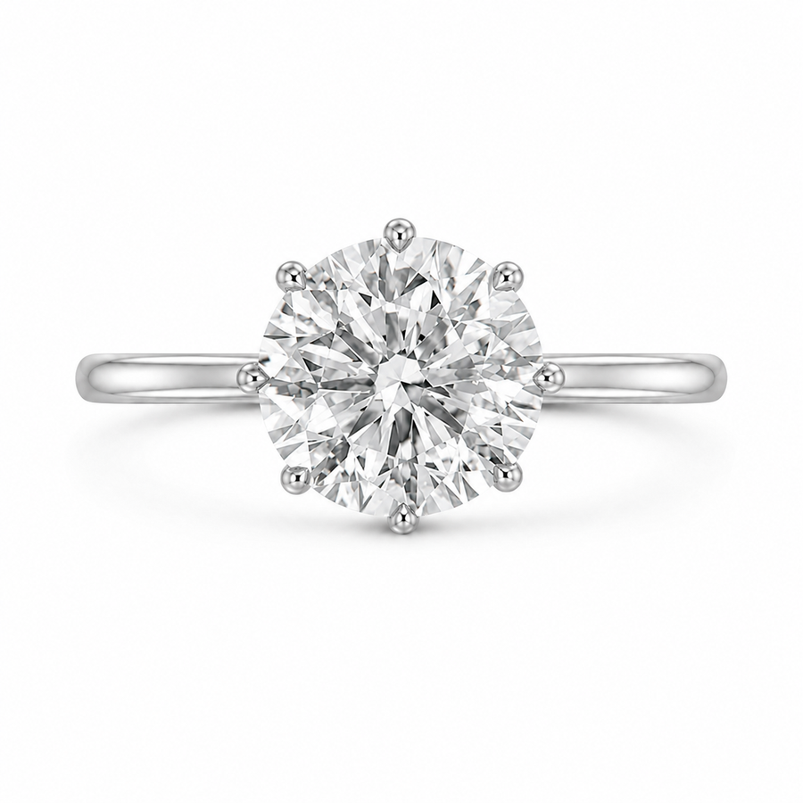2.50 CT Round Lab-Grown Diamond Hidden Halo Engagement Ring in 14K White Gold – Six-Claw Solitaire Design