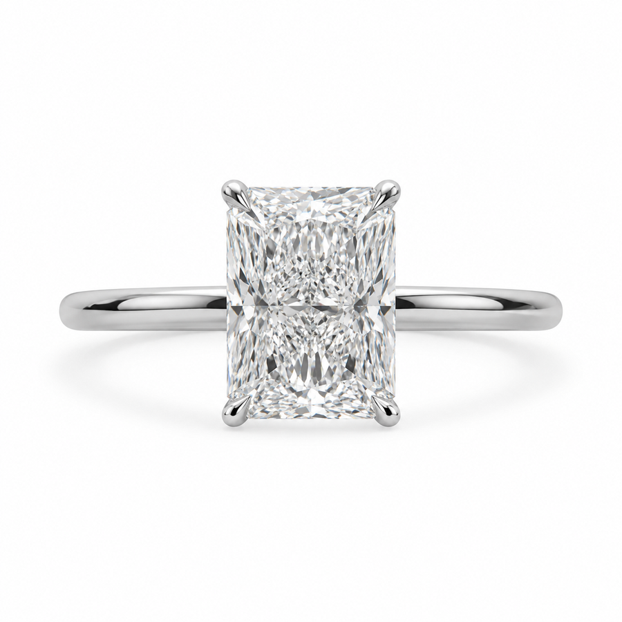 3.00 CT Radiant Cut Lab-Grown Diamond Hidden Halo Solitaire Engagement Ring in 14K White Gold – IGI Certified