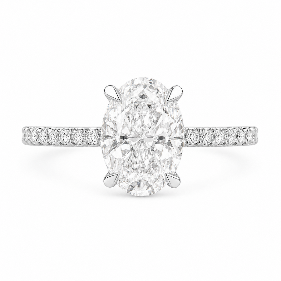 3.00 CT Oval Lab-Grown Diamond Hidden Halo Engagement Ring in 14K White Gold – IGI Certified Bridal Design