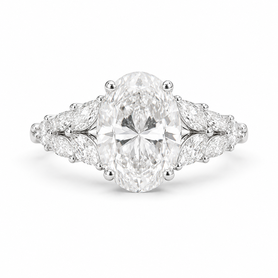 2.50 CT Oval Lab-Grown Diamond Hidden Halo Engagement Ring in 14K White Gold – Vintage Bridal Design