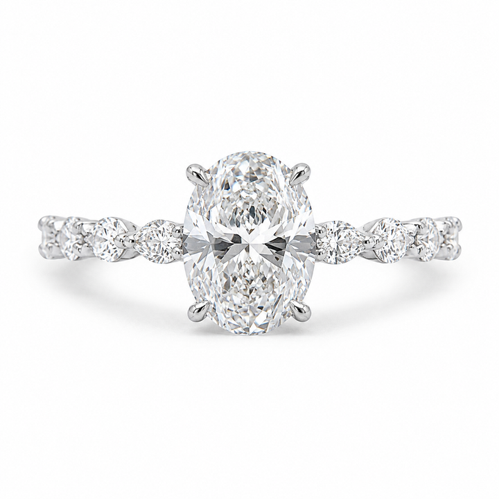 3.00 CT Oval Lab-Grown Diamond Hidden Halo Engagement Ring in 14K White Gold â€“ Marquise PavÃ© Half Eternity Design from Diamond Studio