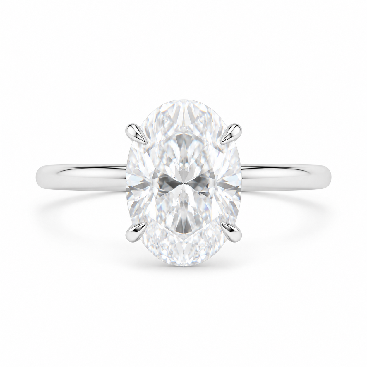 3.61 CT Oval Lab-Grown Diamond Hidden Halo Engagement Ring in 14K White Gold â€“ Thin Band Solitaire Design from Diamond Studio