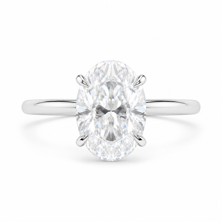 3.61 CT Oval Lab-Grown Diamond Hidden Halo Engagement Ring in 14K White Gold â€“ Thin Band Solitaire Design from Diamond Studio