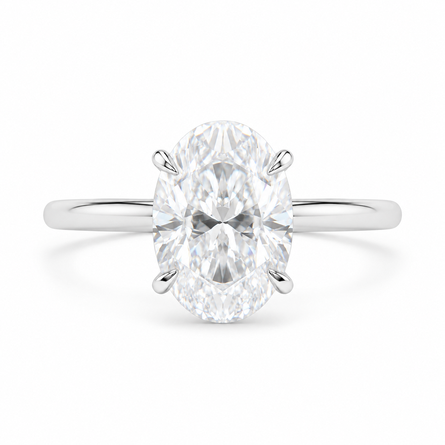 3.61 CT Oval Lab-Grown Diamond Hidden Halo Engagement Ring in 14K White Gold – Thin Band Solitaire Design