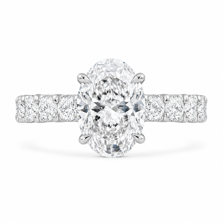 4.00 CT Oval Lab-Grown Diamond Hidden Halo Engagement Ring in 14K White Gold – Pavé Statement Design | IGI Certified