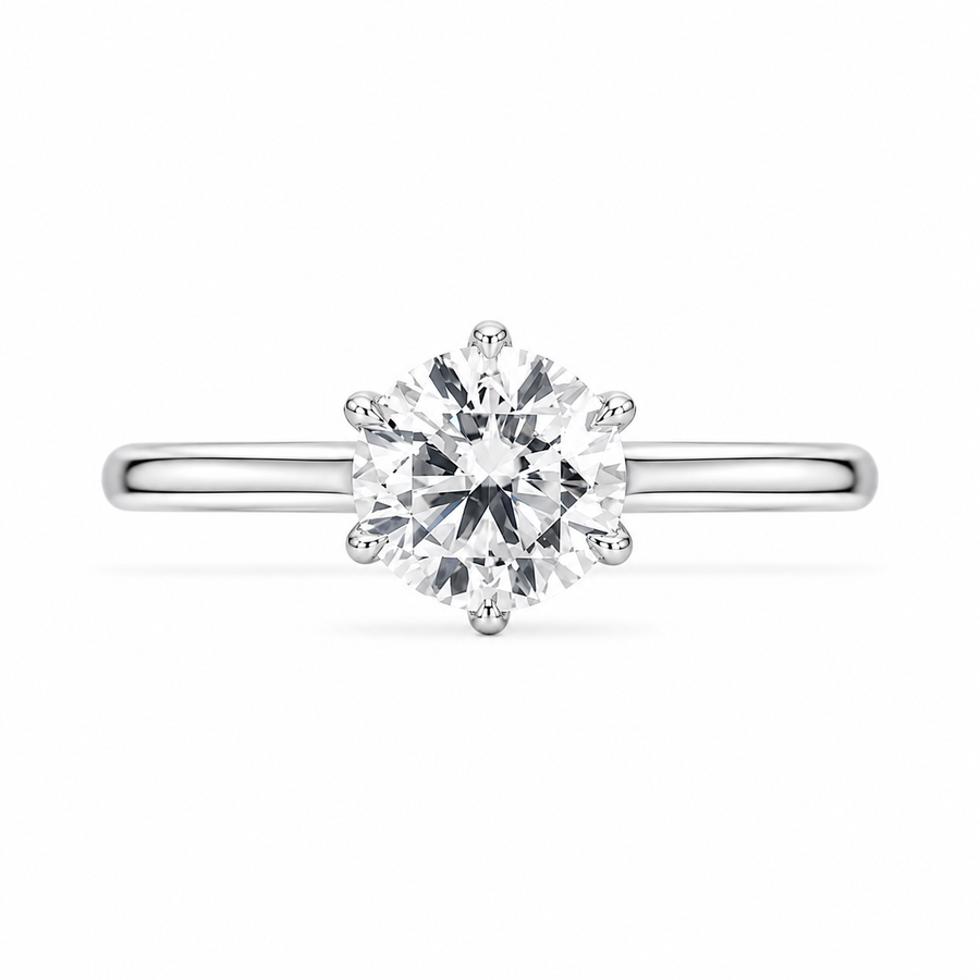 1.20 CT Round Lab-Grown Diamond Hidden Halo Engagement Ring in 14K White Gold – Tulip Set Milgrain Solitaire Design