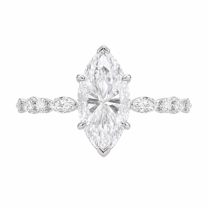2.00 CT Marquise Lab-Grown Diamond Hidden Halo Engagement Ring in 14K White Gold â€“ Round Accent Promise Ring Design from Diamond Studio